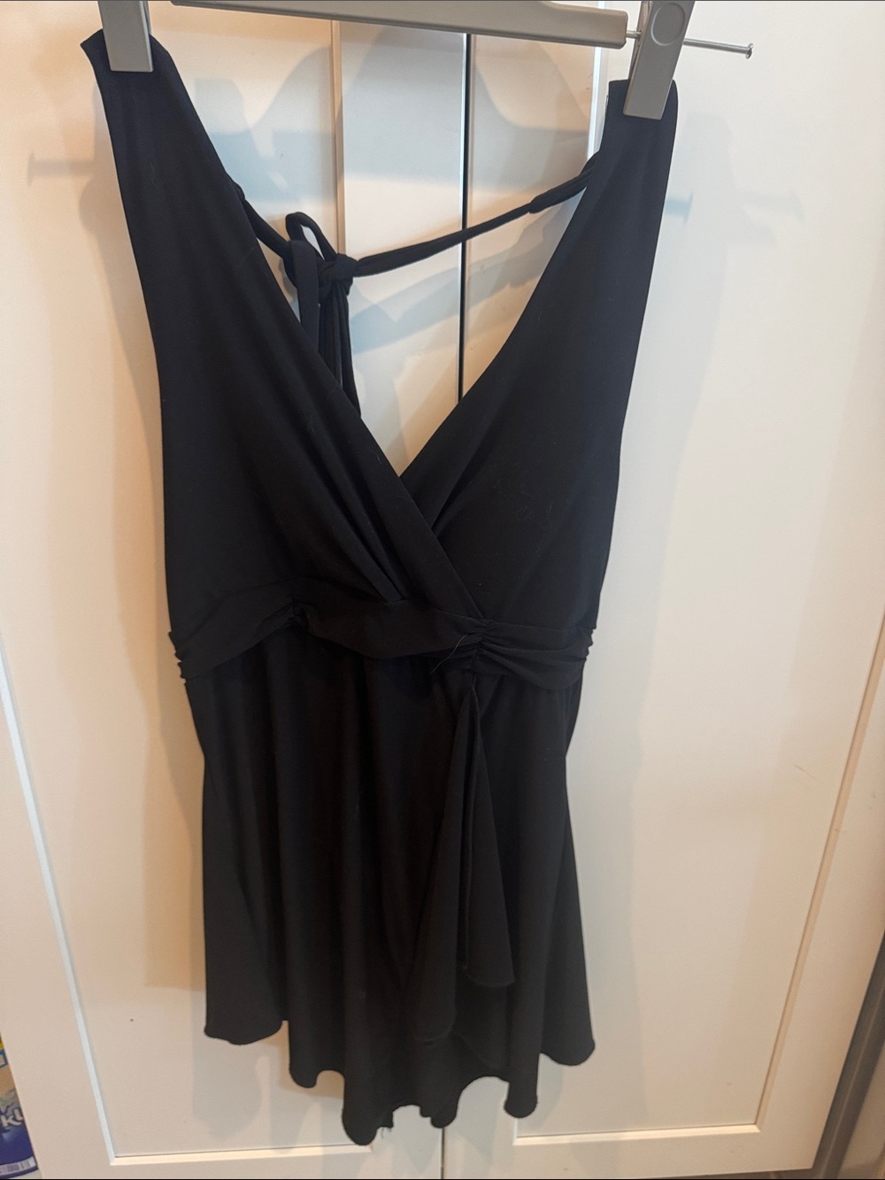 White House Black Market Black Draped Sleeveless Halter Top with Tie Back